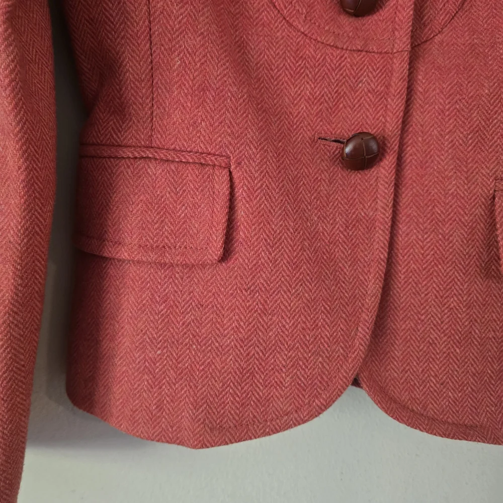 J Crew Women’s Orange Herringbone 100% Wool Tweed Blazer Jacket Sz O Style 86657
